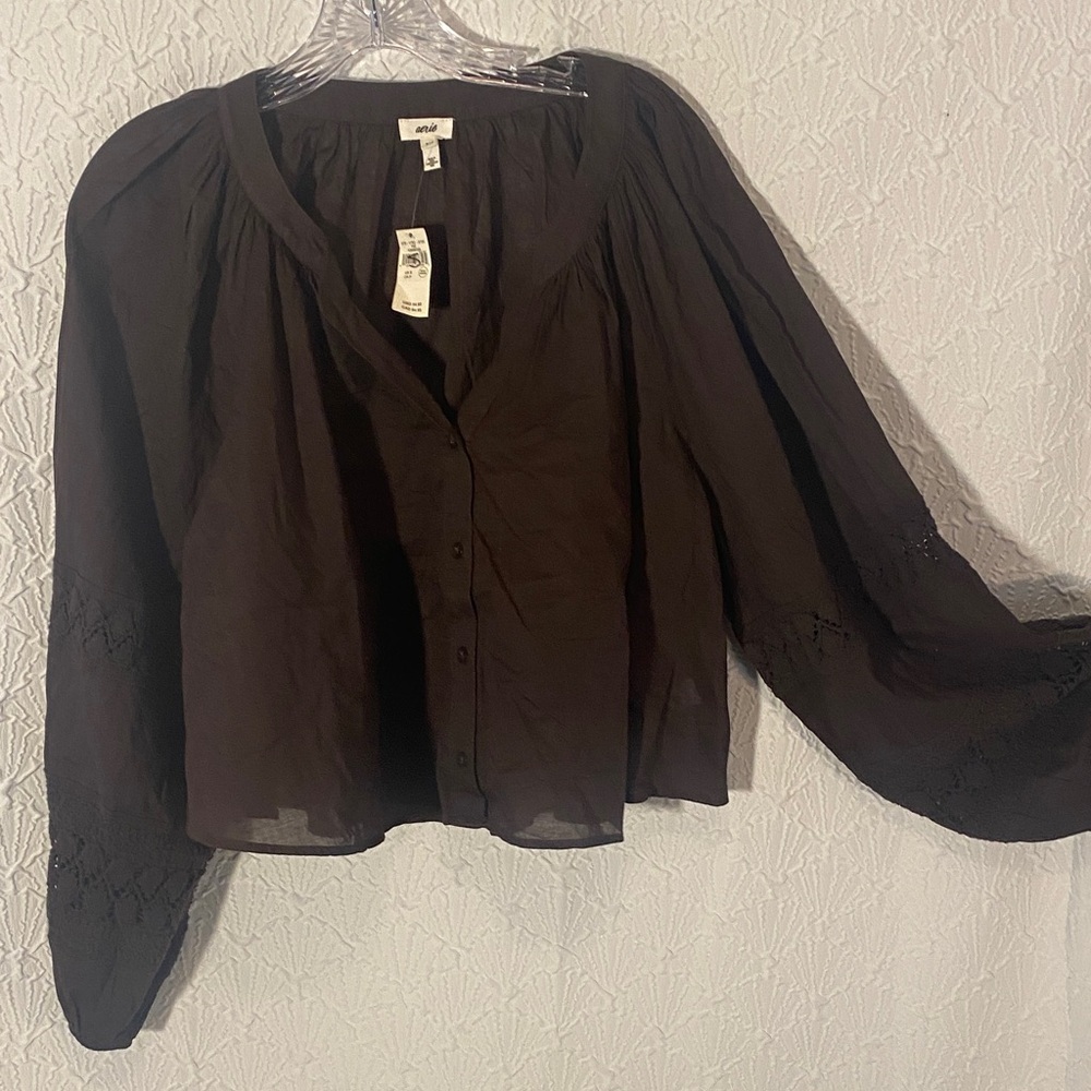 NWT Aerie Brown Sheer Bohemian Blouse 100% Cotton